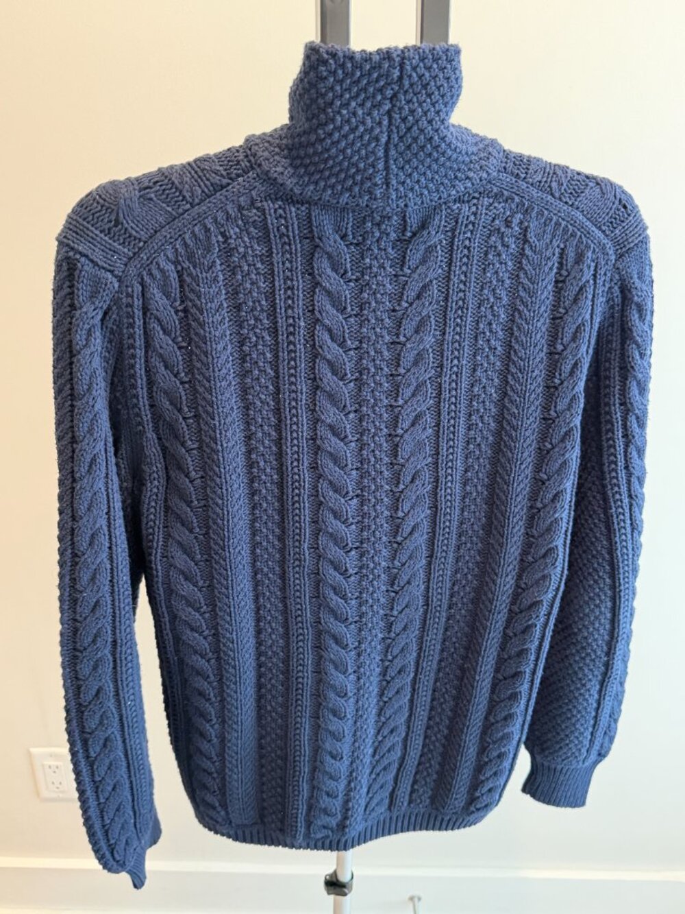 J. Crew Cable Knit Button Up Cardigan Sweater Navy Blue (Medium) - Picture 4 of 5
